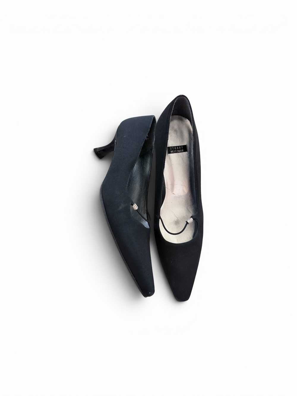 Stuart Weitzman Black Pointed Toe Kitten Heel Pumps